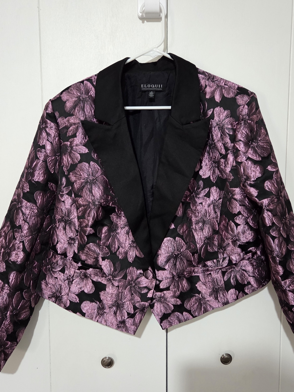 Eloquii Floral Metallic Brocade Cropped Jacket Blazer Shrug Statement
